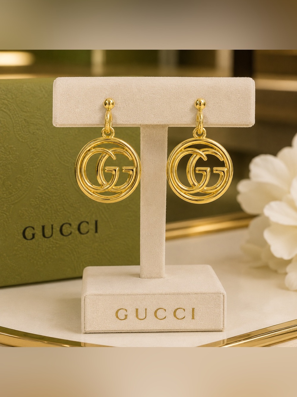 Gucci Gold GG Logo Earrings